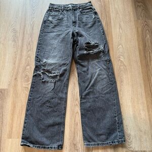Garage Black Street Wide Leg Distressed Denim Jeans
